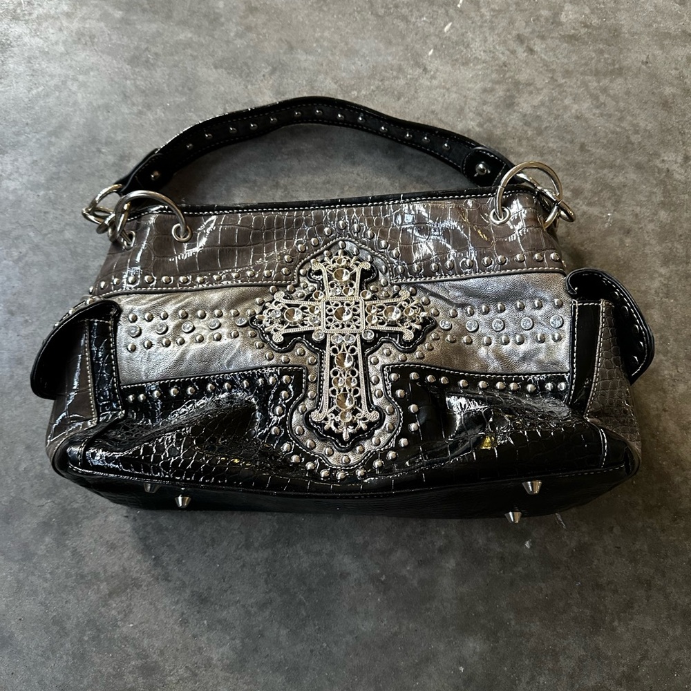 Black and Silver cross studded purse